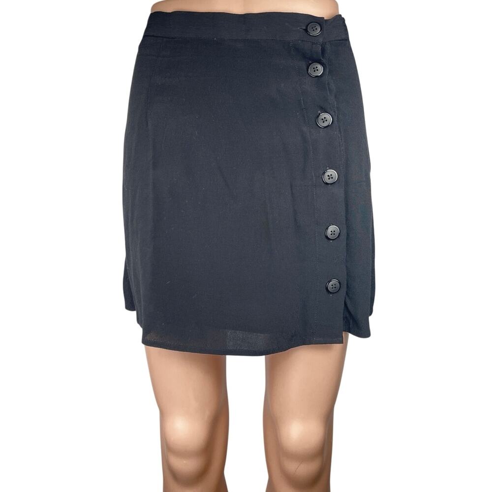 Tobi Women's Black High Waisted Button Front Lightweight A Line Mini Skirt Sz S
